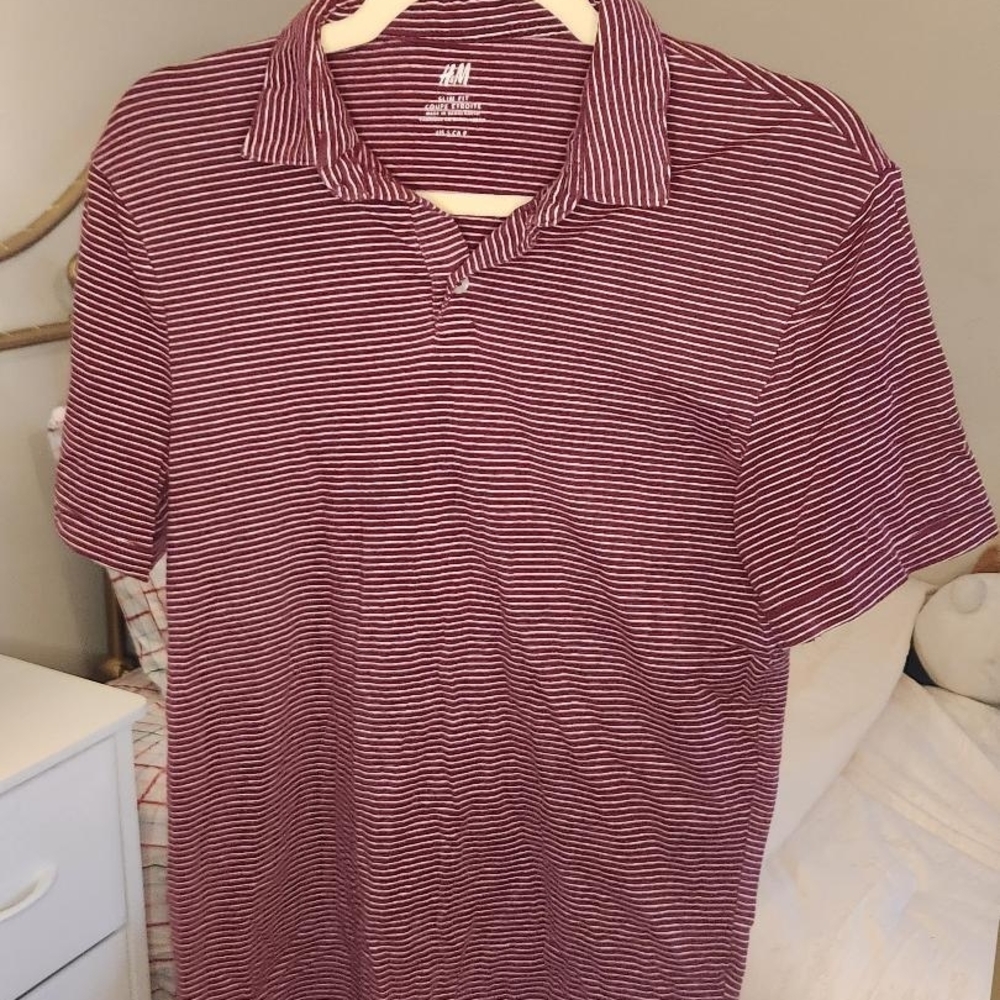 H&M Unisex Burgundy Striped Polo Shirt